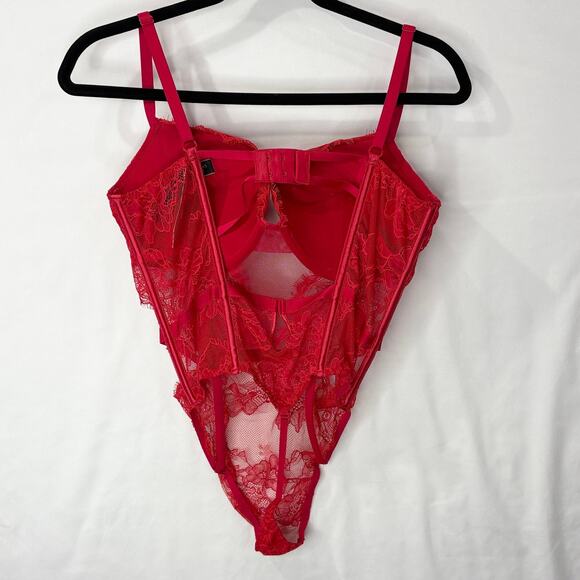 Victorias Secret Size L Bombshell Lace Teddy Corset Push Up Red Sexy Lingerie - Picture 3 of 15